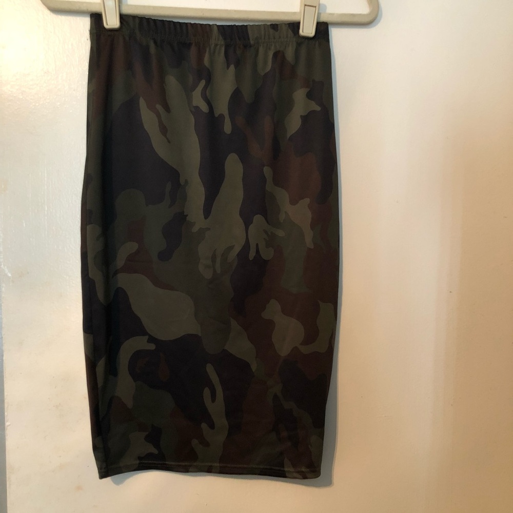 Camo Spandex Midi Skirt